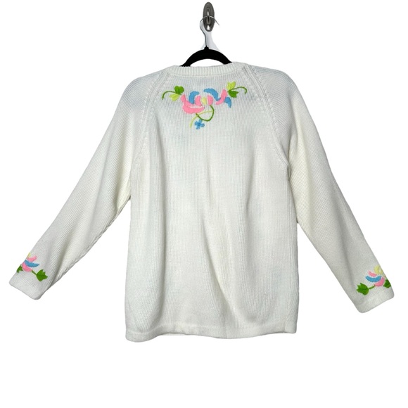 Boho Cottagecore Floral Embroidered Cardigan Kitschy Rainbow Grannycore Cozycore - Picture 2 of 10